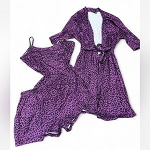Purple Leopard Print tank, shorts and Robe Set